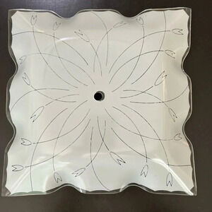 1960s Mid Century Modern Square White Floral Semi Flush Light Vintage